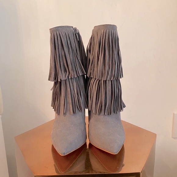 Shoe Republic LA Grey Suede Fringe Booties - Picture 2 of 5